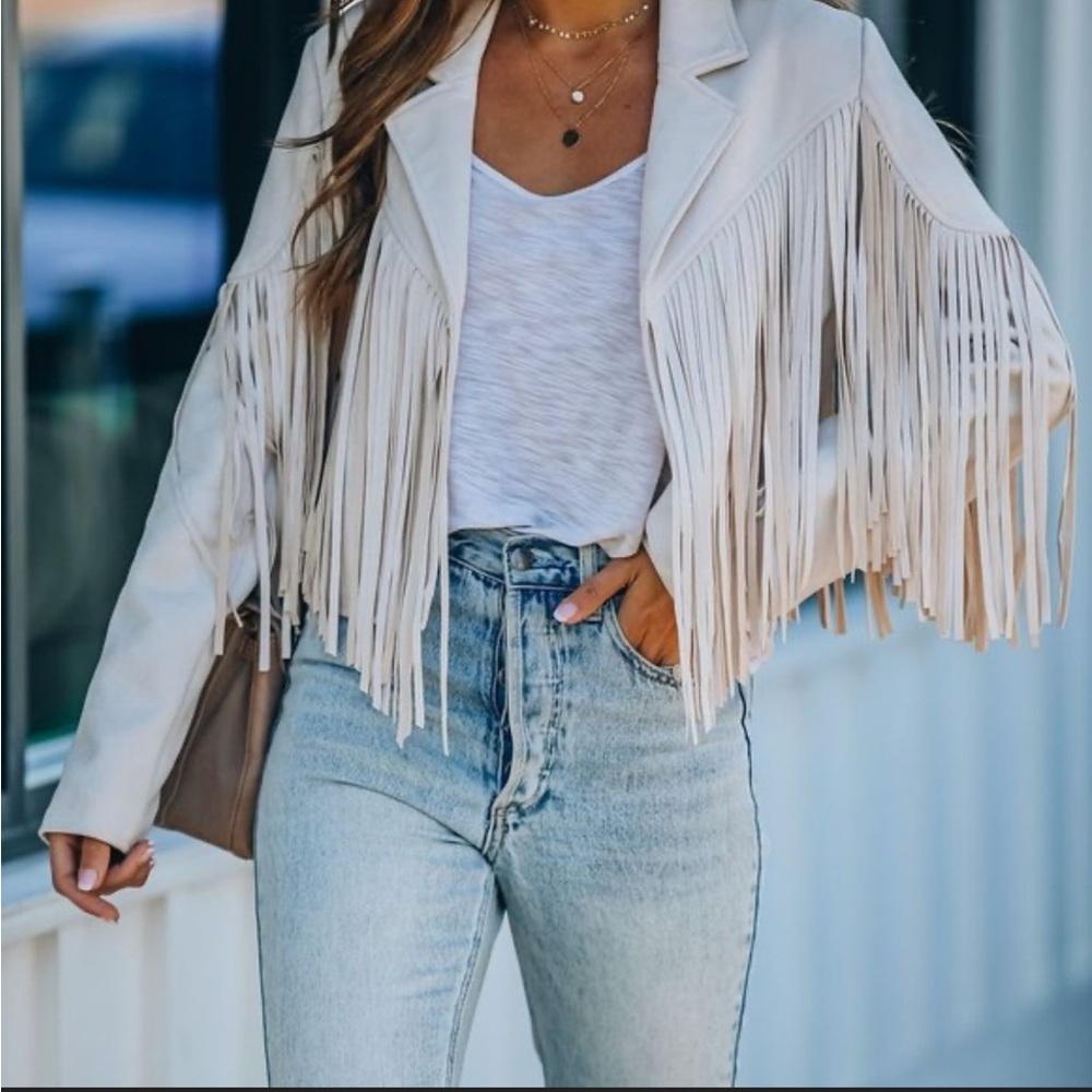 Vici Faux Leather Fringe Jacket